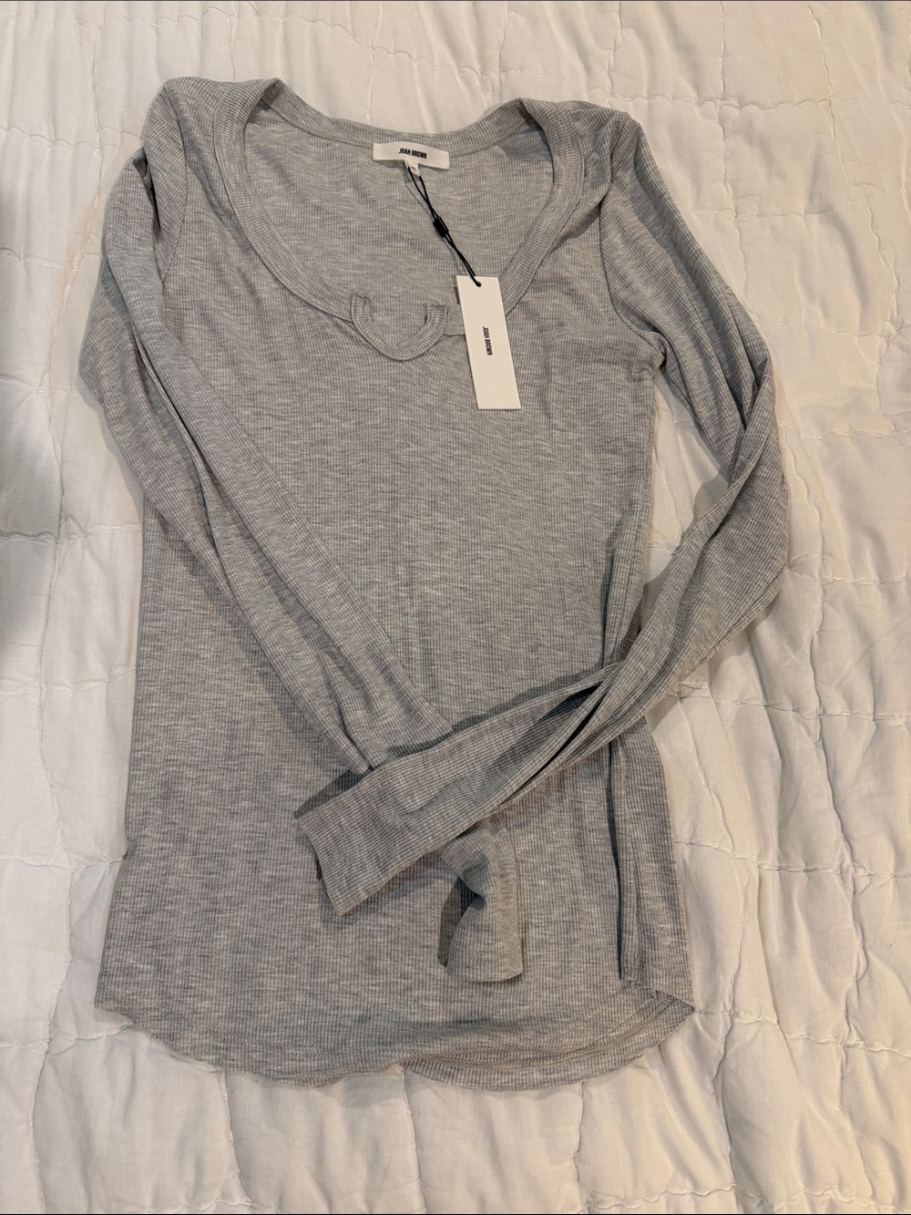 Joah Brown Light Gray Ribbed Long-Sleeve Scoop Neck Top